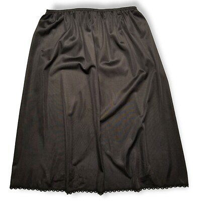 #ad Vintage Sears Size Large Black Skirt Slip Knee Length Stretchy Antron III Nylon $19.99