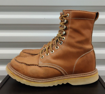 Vintage 70#x27;s Sears Brown Leather Lace Up Moc Toe Heritage Boots Mens Size 7.5 D $54.99