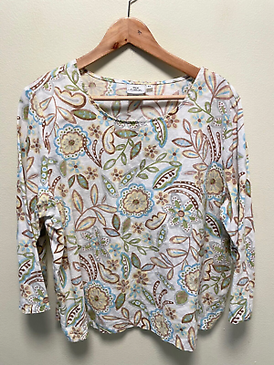 #ad Hot Cotton Womens Blouse Size XL Colorful Floral Linen Blend 3 4 Sleeve Boho $29.88
