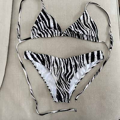 #ad Onia Women’s Bikini 2pc Set Black amp; White Zebra Print Lined SZ M Zebra Print $23.00