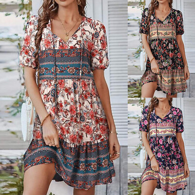 #ad Plus Size Women Boho Vintage Beach Dress Casual Dress Summer Dress Party Dress $6.23