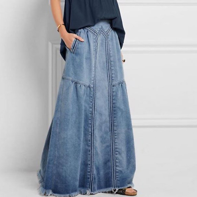 #ad Oversize Bohemian Denim Maxi Skirts Women Loose Boho Vintage Long Jean Skirt $59.15