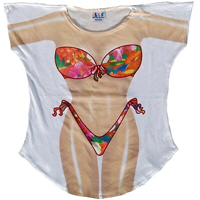 #ad L.A. Imprints Tropical Flowers Bikini Body Cover Up T Shirt #32 Size M L $19.95