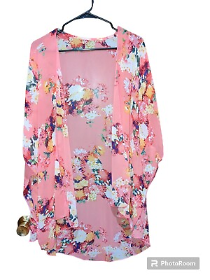 #ad #ad Semi Sheer Kimono Style Swim Cover Up Fuchsia Floral Beach $11.09