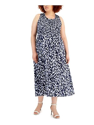 #ad CALVIN KLEIN Womens Blue Pullover Sleeveless Maxi Fit Flare Dress Plus 3X $47.99