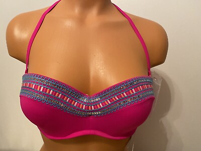 #ad NEW Shade amp; Shore Bikini Top UW Light Lift Diva Pink Halter Strap Size 38B $6.99