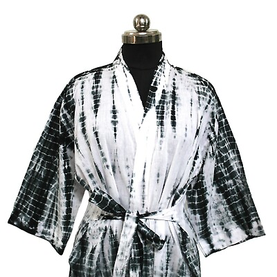 #ad INDIGO Tie Dyed Cover Up Long kimono Cardigan Resort Wear Kimono Beach Kimono US $23.06