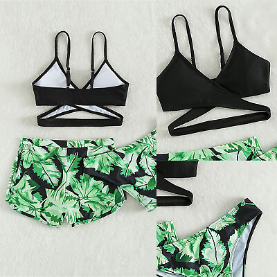 #ad Girls Bikini Set Swimwear Hooded Swimsuit Bathing Shorts 3 Pieces Briefs Tops $9.67