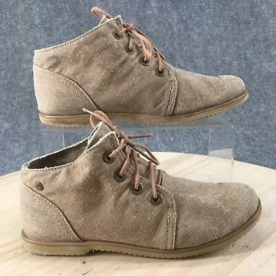 #ad Bearpaw Boots Womens 7 Claire Chukka Ankle Booties Beige Fabric Casual Lace Up $19.99