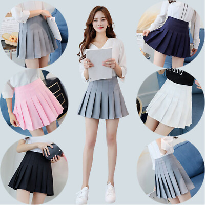 Women Girls Pleated Skirt School Dress High Waist Skirt Short Mini A Line Dress $11.99