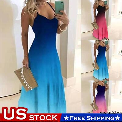 #ad #ad Women Sleeveless Print Long Maxi Dress Ladies Evening Party Cocktail Dresses $18.59