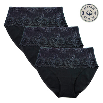 Organic Cotton Underwear for Women With Lace Panel 3 pack $21.99