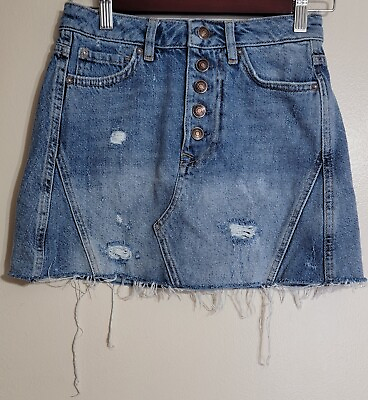 #ad we the free Skirt womens size 24 light wash denim distressed Button Fly $13.29