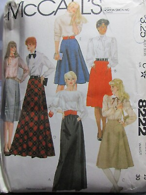 McCalls Pattern 8222 Size 16 Waist 30 Misses Skirts 7 Variations Uncut 1982 $9.95