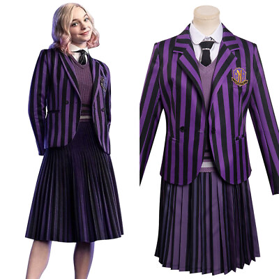 #ad Wedneesday Addams Enid Cosplay Suit Top Skirt Costume School Uniform Women Dress $54.99