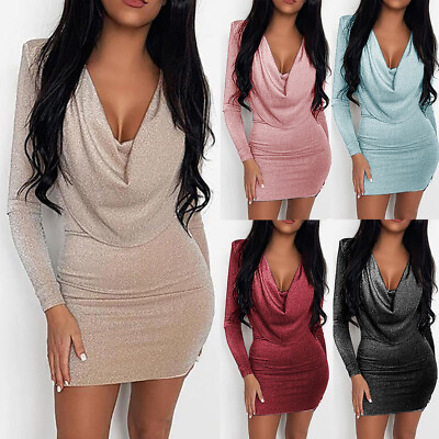#ad Women Fashion V Neck Bodycon Winter Cocktail Dresses for Women Evening Party $25.99