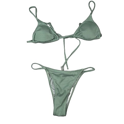 #ad Bikini Womens Large Green String Padded Bikini 2 Piece $20.00