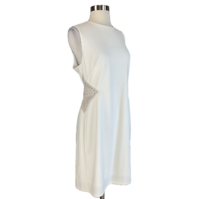 #ad #ad Adrianna Papell Women#x27;s Cocktail Dress Size 14 White Beaded Sleeveless Sheath $59.99