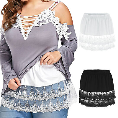 #ad Womens Shirt Extender Underskirt Layering Mini Skirt Lace Trim Fake Tail Hem Hot $13.99