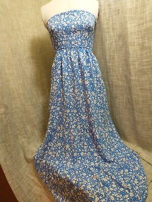 Zesica Floral Strapless Tube Maxi Dress Boho Blue Summer Size Small $15.00