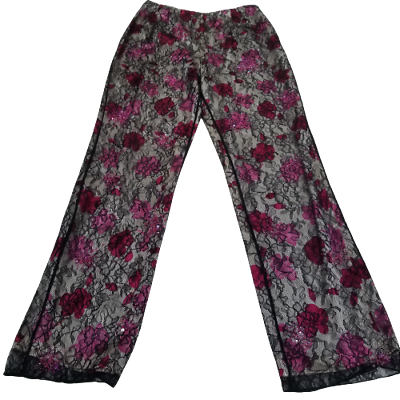 Kay Unger New York Womens High Rise Sequin Floral Lace Pants Fully Lined Size 6 $48.29