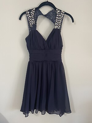 B. Smart Formal Cocktail Dress Size 5 Dark Blue Prom Gown beaded dress $38.00