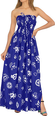 LA LEELA Women#x27;s Casual Summer Tank Tube Sun Dresses Cover Up US 0 14 Blue B812 $31.04