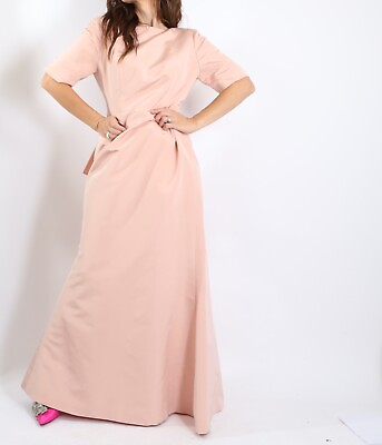 #ad CAROLINA HERRERA Pink Silk Half Sleeve Open Back Long Maxi Gown Dress 12 $4290 $699.99