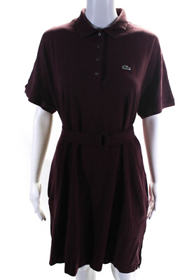 Lacoste Womens Short Sleeve Belted Polo Dress Burgundy Size Medium $32.99