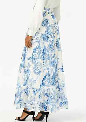 $2490 NEW Oscar de la Renta Floral Toile SILK Pintuck Skirt Tiered Blue 2 4 $650.00