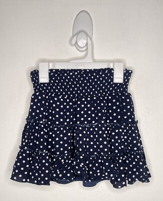 #ad KidPik Polka Dot Skirt Girls Size 7 8 Blue Smocked Elastic Waist Pull On Woven $4.22