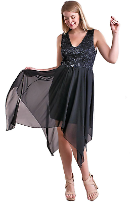 #ad Dress Women#x27;s Plus Size Cocktail Party Black Sleeveless with Chiffon Skirt $17.55