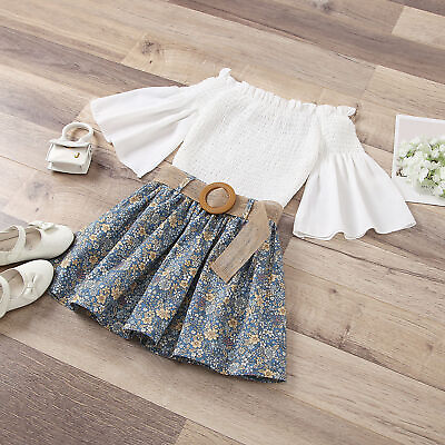 #ad Skirt Flared Sleeve Comfortable Girls Solid Color Tops Floral Print Skirt Set $15.86