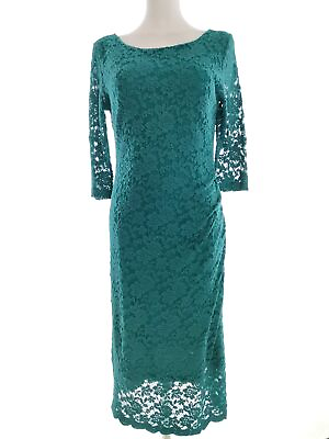 #ad Lily amp;amp; Me Size 12 40 Turquoise Long Maxi Dress Cotton Sleeve 3 4 Lace Emb $62.24