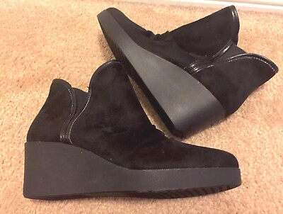 #ad #ad Simply Styled Black Wedge Ankle Boots Side Zip 2 1 2” Heel Size 7M $18.00