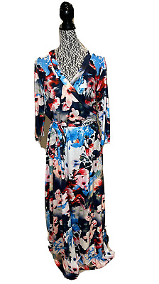 #ad New Women’s Floral Maxi Dress Plus XXL Stretchy Long Sleeve Belt $29.50