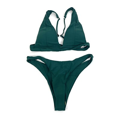 Jeniulet Womens Size L 2PC High Cut Cheeky Bikini Set Padded Adjustable Green $4.99