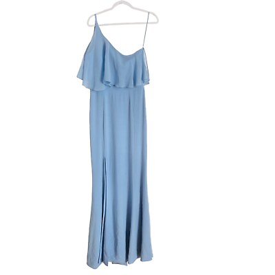 #ad Dress the Population Bridal Size L One Shoulder Long Gown Ice Blue Dress NWT $50.00