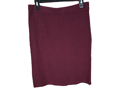 #ad Loft Outlet MP PM Burgundy Textured Knit Pull On Pencil Skirt Petite Midi Knee $12.73