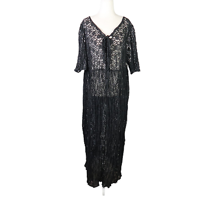 #ad Vintage 80s black lace sheer maxi dress 18W $36.00