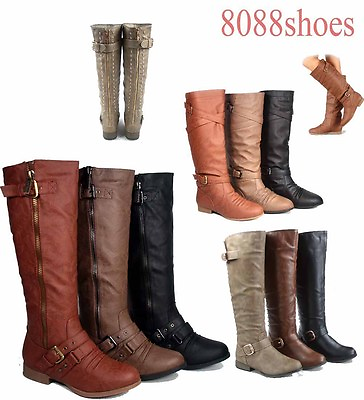 #ad #ad Women#x27;s Round Toe Zipper Low Flat Heel Knee High Boots Shoes All Size 5 10 NEW $30.79