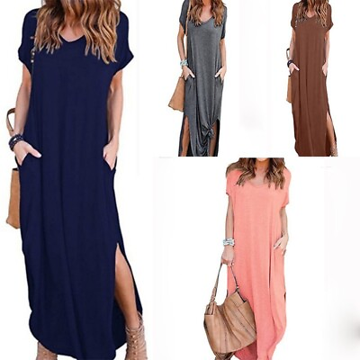 #ad Plus Size Maxi Dress Sexy Solid Casual Lady Summer Women Dress Women $22.59