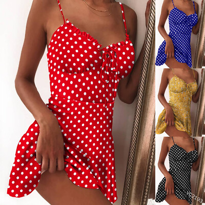 #ad Women Boho Floral V Neck Mini Dress Summer Beach Short Sleeve Sundress PLUS SIZE $12.98
