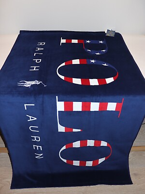 NWT $118 POLO Ralph Lauren 35x66 Navy Americana LOGO French Terry Beach Towel $79.50