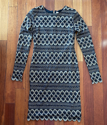 Cato Cocktail Black Gold Long Sleeve Above Knee Lined Sheath Party Dress Sz S $9.99