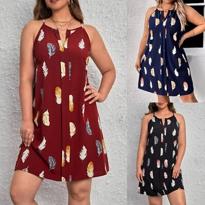 #ad Plus Size Womens Sleeveless V Neck Mini Dress Ladies Casual Loose Sundress 20 28 $18.99