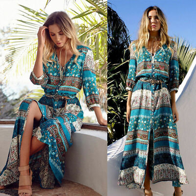 #ad Hot Women#x27;s Long Evening Party Cocktail Prom Floral Boho Summer Beach Maxi Dress $11.26