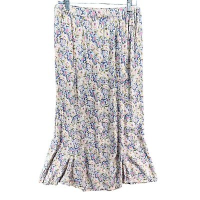 #ad #ad Flax Maxi Skirt Womens M Multicolor Floral Elastic Waist Rayon Flare Hem Cottage $36.88