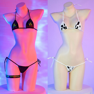#ad Womens Swimwear No Padding Lingerie Faux Leather Bikini Set Bra T Back Raves $6.50
