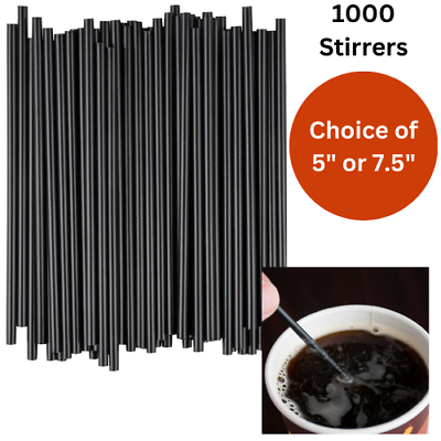 #ad #ad 1000 Ct Coffee Stirrers Sip Straw Plastic Black Cocktail Sticks 5quot; Or 7.5#x27;#x27; $10.25
